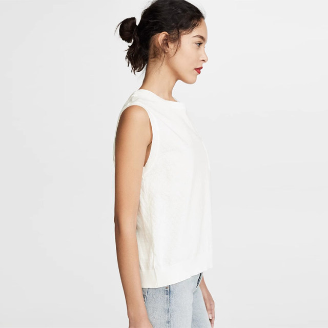 Spot Paul / Joe Sister cute cat pocket loose sleeveless T -shirt vest female blue and white gray

