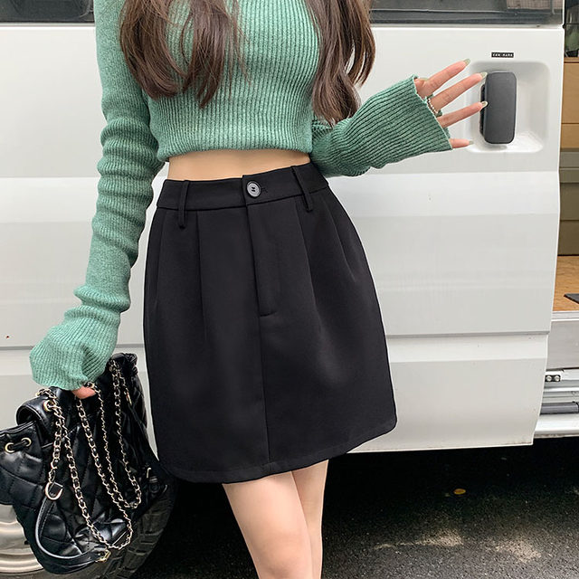 Flower bud skirt women's 2025 summer large-size black skirt suit skirt covering belly and making it look slim pocket skirt A-shaped short skirt