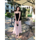 Island satin sparkling elastic waist skirt summer new style flowing sweet temperament drooping A-line long skirt