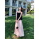 Island satin sparkling elastic waist skirt summer new style flowing sweet temperament drooping A-line long skirt