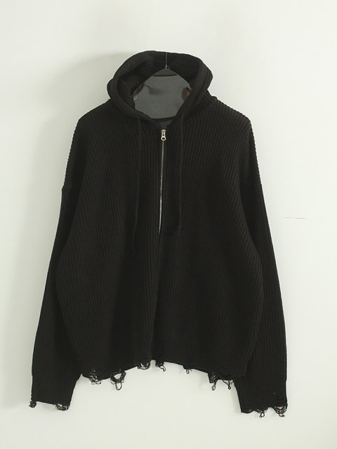 Korean generation 23F/W damage golgi knit hood zip-up (unisex) hole knit hoodie