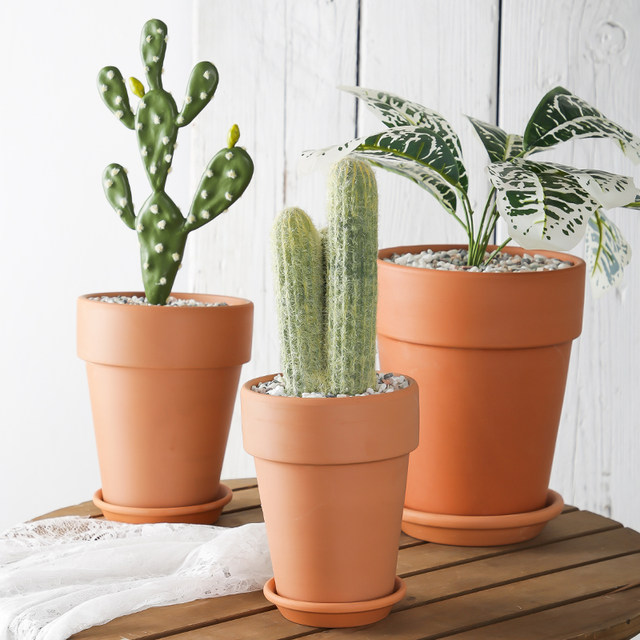 Red pottery flower pot international tall and thin round wide-edged clematis rose green plant large clay breathable pot clearance