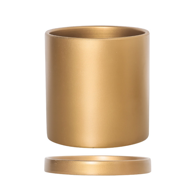 Straight matte gold silver cylindrical ceramic flower pot indoor and outdoor desktop flowers floor floral pot with tray