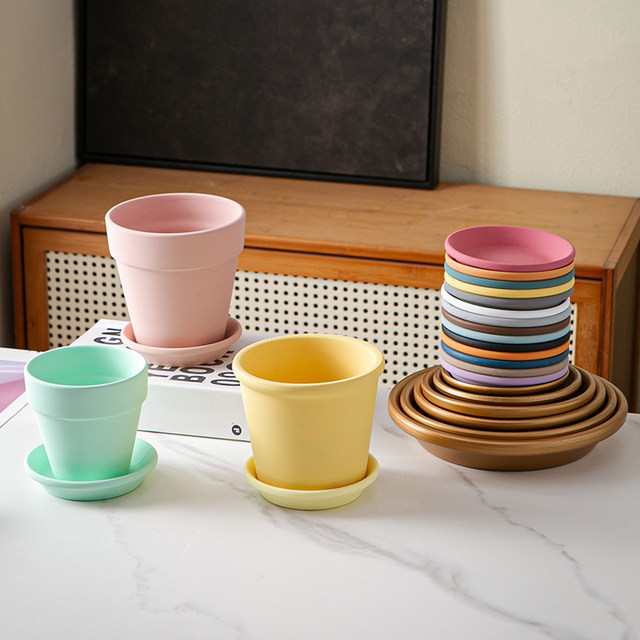 Ceramic flower pot base round water connection tray thickened deep moving base colorful decorative green plant pot pad table flower holder