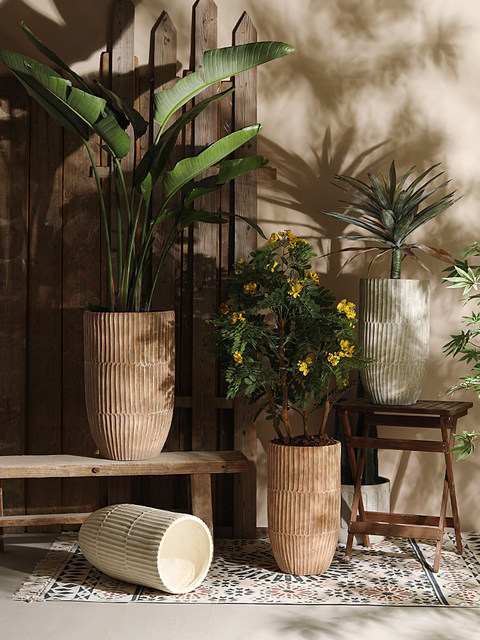 Retro extra-large flower pot floor-standing magnesium mud high-end flowerware living room garden hotel shopping mall hall decoration green plant pot