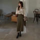 Spring and summer long skirt A-shaped high waist commuter chocolate brown suit irregular front slit skirt straight zipper