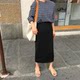 Spring and summer Roman cotton straight pencil slim high waist elastic mid-length skirt long skirt small black skirt large size