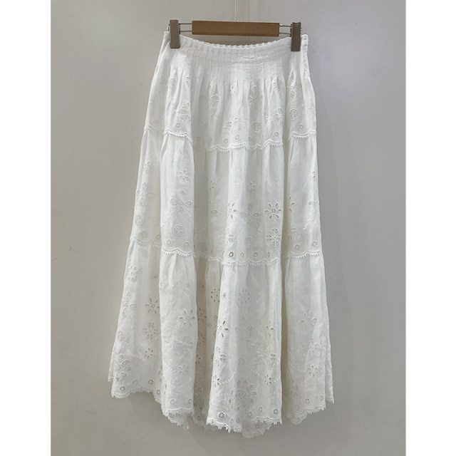 2025 spring and summer new linen white skirt for women with heavy industry embroidered zipper waist mid-length sweet fairy-like versatile