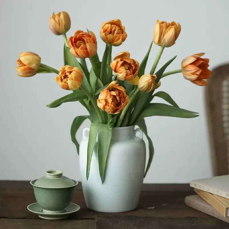 雅集堂如常青白瓷双系耳花罐花瓶花插茶道日用