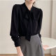Office worker high-end white bow tie satin long-sleeved shirt for women 2025 spring and autumn commuting OL shirt
