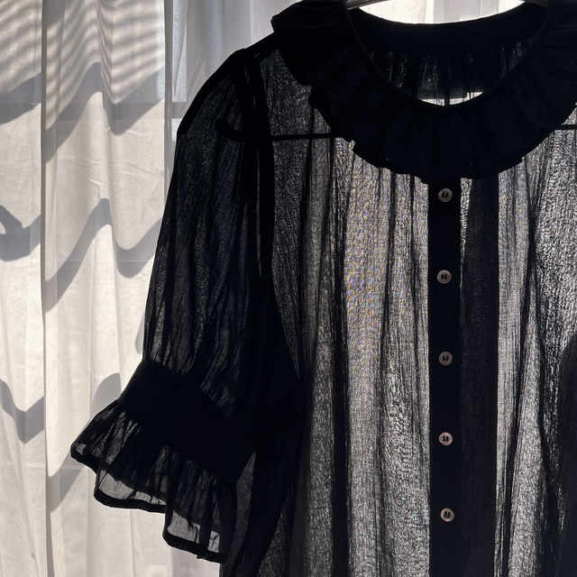 Qinglu Japanese bilitis same style Shenji sister recommends pure cotton petal lotus leaf collar mid-sleeved shirt for women to look slim