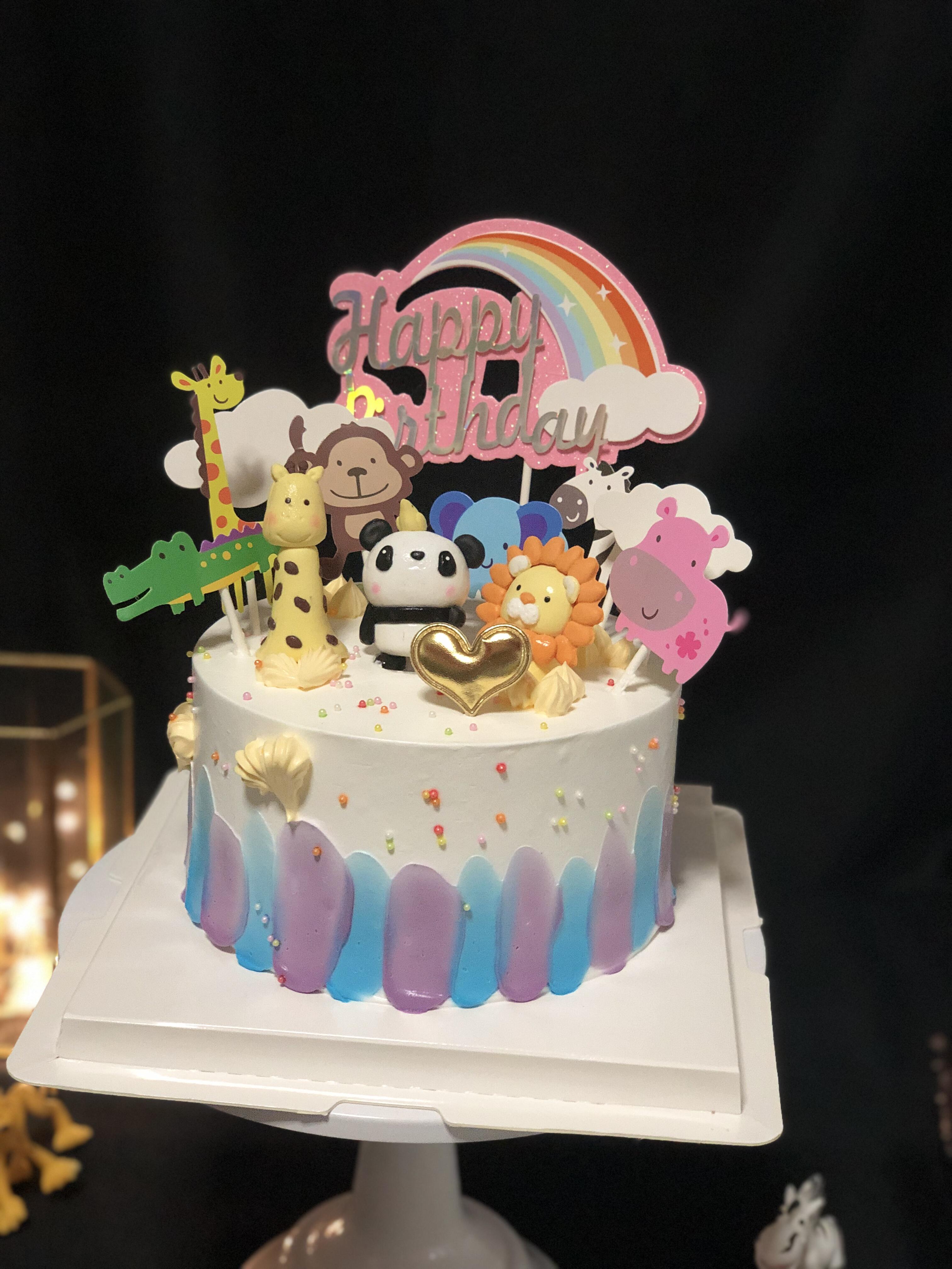 儿童节狮子座森林小动物生日蛋糕 熊猫长劲鹿小朋友蛋糕同城配送