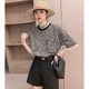 Short-sleeved single pocket knitted small fragrance style T-shirt for women 225L81651 spring and summer new design round neck loose top
