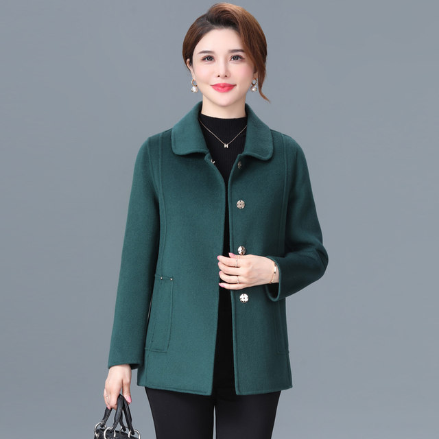 Western mother's double-sided cashmere coat for women small new autumn and winter short middle-aged and elderly women's woolen coat