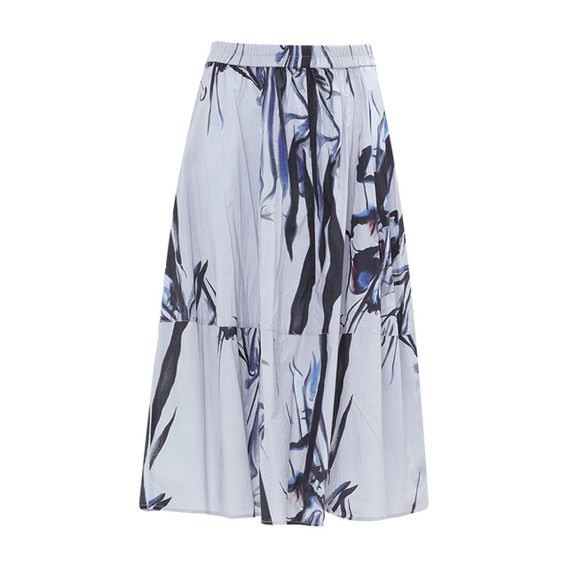 Ao Silk Printed Skirt for Women 2025 Summer New High Waist Slim Mid-Length A-line Skirt All-match Casual Skirt
