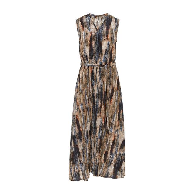 Aosi Du V-neck Sleeveless Dress for Women in Spring Fashion Design Medium-length Inner Trim Tie Dye Printed Skirt