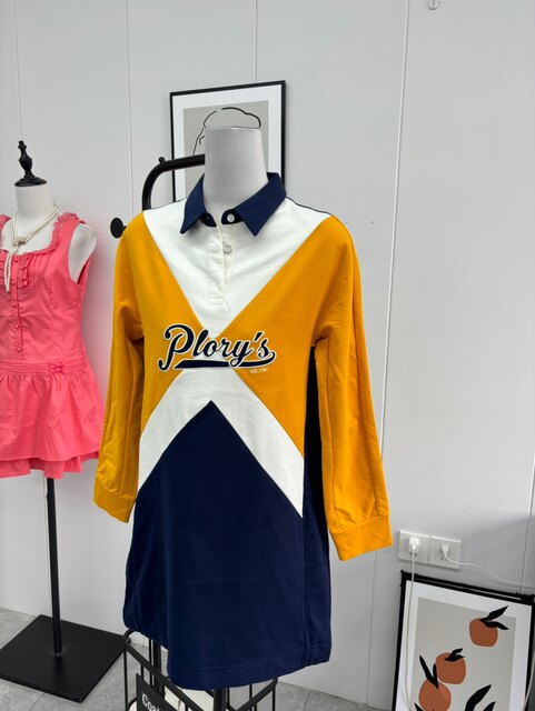 High-quality retro fashionable contrasting polo shirt long-sleeved dress 2025 new sports age-reducing casual style

