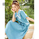 Oece retro skirt summer new women's French lace splicing skirt high-waisted midi skirt