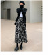 Printed pleated skirt with temperament and slim large size A-line skirt 2024 spring new versatile high-waisted meat-covering midi skirt