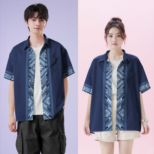 Chinese ethnic style Guangxi Zhuang ethnic minority totem large-size short-sleeved shirt men's and women's fashion design without boundaries