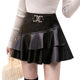 INS ultra -fire leather skirt ruffled high -waist skirt female autumn and winter pleated panton skirt anti -light A -line PU leather skirt