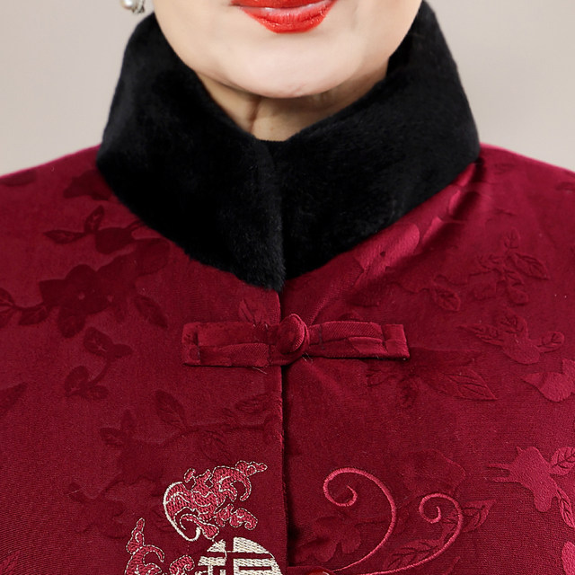 Grandma winter cotton jacket 70 -year -old 80 elderly female festive Tang clothing cotton jacket mother plus velvet thick lady jacket