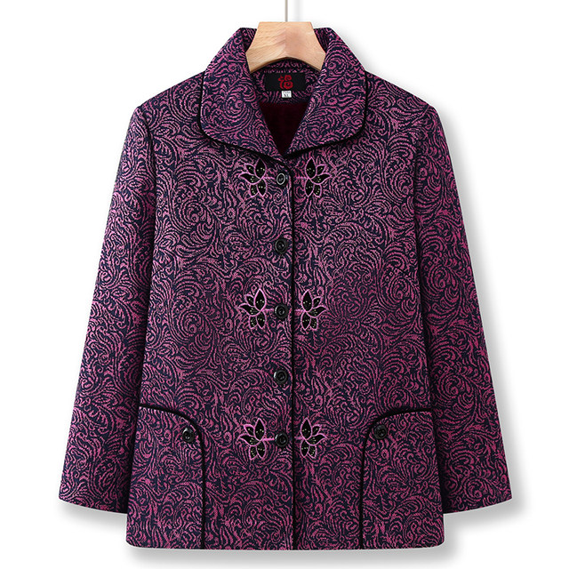 Grandma autumn coat middle-aged and elderly female mother lapel wool top autumn and winter style wife plus velvet thick clothes