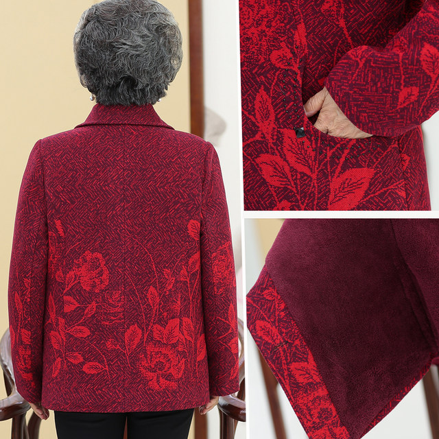 Middle-aged and elderly people autumn clothes for women, grandma clothes plus fleece tops for mother lapel suits for old lapels.
