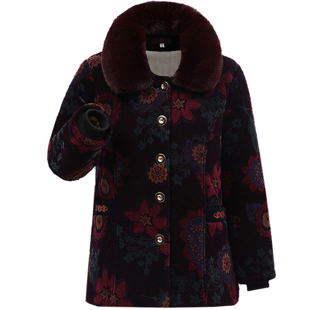 Middle-aged and elderly women's clothing, grandma's winter clothes, short cotton coat, plus velvet thickened elderly women's cotton coat, cotton jacket, loose large size