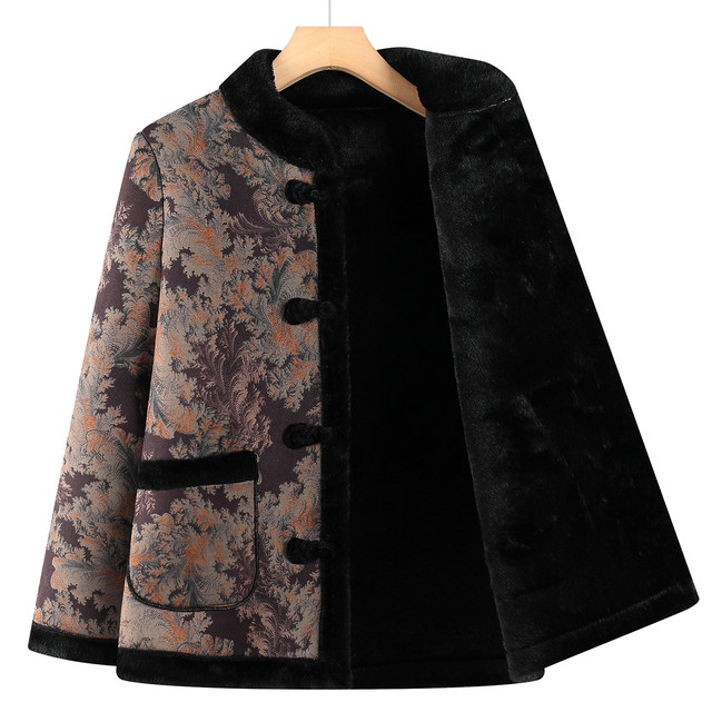 Grandma's winter cotton coat, middle-aged and elderly women's fur all-in-one mother's high-end new warm clothes for the elderly and ladies