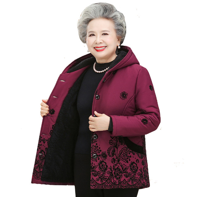 Middle-aged and elderly women 60 years old 70 grandma cotton coat elderly man plus velvet thick coat mother hooded wife cotton coat