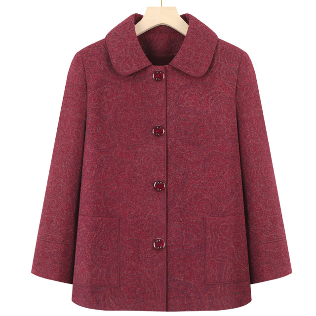The elderly autumn jacket grandma's mother -in -law, mother mother, spring and autumn lapel set, loose woolen old man wife clothes