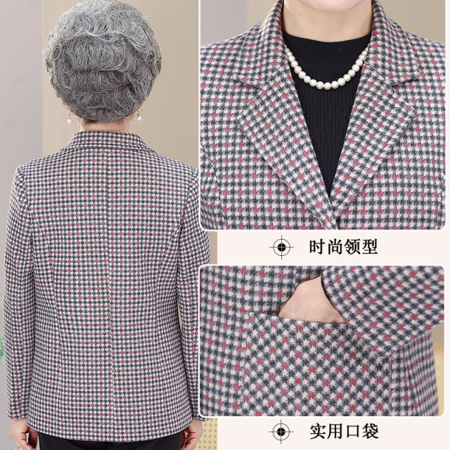 Grandma's spring plaid suit top new casual 60-year-old middle-aged and elderly women's spring and autumn small suit jacket for women