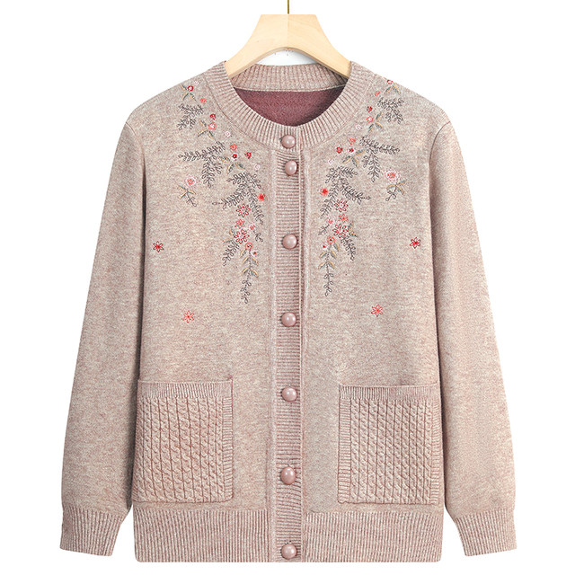 Middle-aged and elderly women's grandmother's winter clothing plus velvet and thickening mother's sweater sweater old lady's cardigan autumn and winter coat