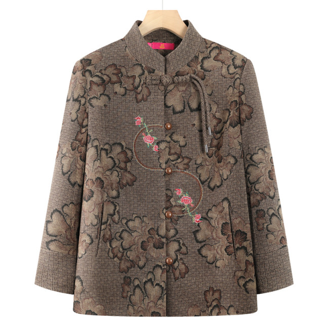 Seniors spring clothes female grandma jacket long sleeve old lady clothes new Chinese style elderly women's spring and autumn top
