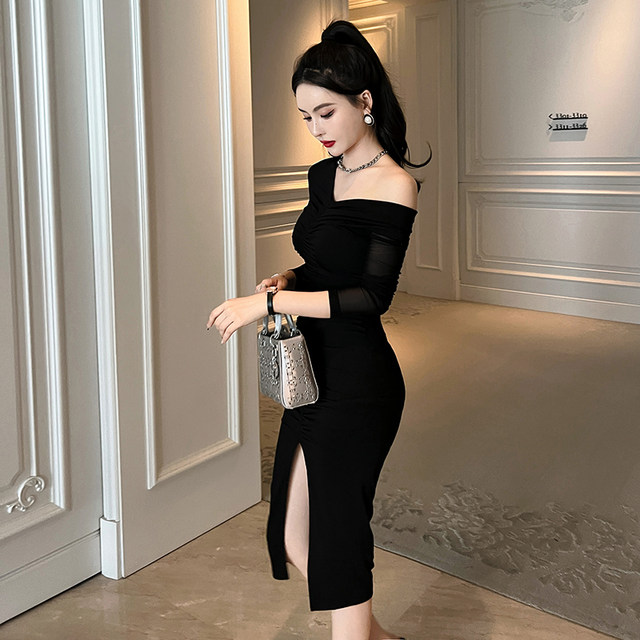 French high-cold royal sister style niche design off-shoulder slit ...