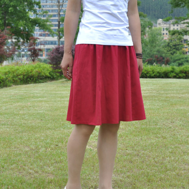 Authentic summer solid color 8 piece cotton and linen skirt mid-length over-knee flowing big hem skirt mid-skirt fairy skirt large size