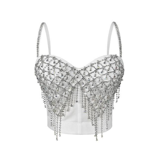 Rhinestone chain tassel outer wear fishbone bra vest suspender tube top short top sexy hot girl European and American design