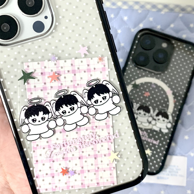 Flower Coconut Designer co-branded original polka dot angel Xiaodi slope case black edge small card mobile phone case suitable for iPhone17Pro/16promax/15/14/13 Ca same case