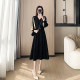 High-end French black dress for women 2025 new long-sleeved temperament waist-hugging A-line skirt spring little black skirt
