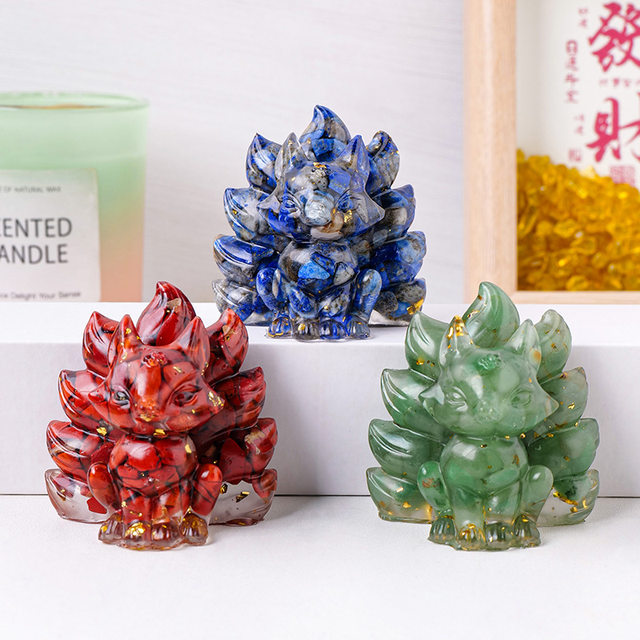 Natural crystal gravel glue nine-tailed fox resin creative crafts home office desk decoration ornaments