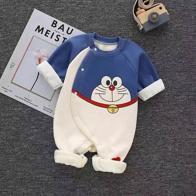 Super cute newborn baby plus velvet one-piece autumn and winter boneless warm long-sleeved parent-child family outfit