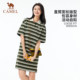 Camel women's striped dress 2025 summer style temperament short-sleeved T-shirt skirt loose small polo skirt