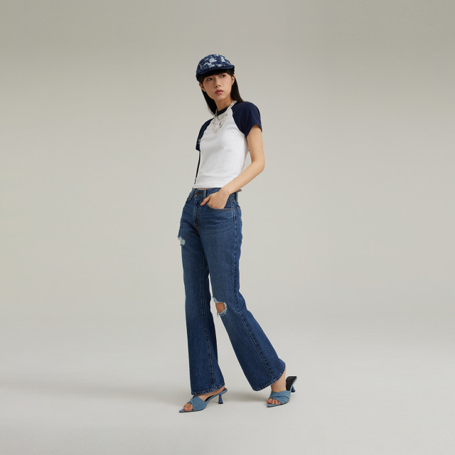 Levi's Women's BAGGY American Nostalgic Retro Loose Casual Classic Ripped Blue Jeans