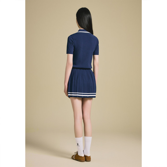 PSALTER Psalm College Style Age Reducing Polo Collar Pleated Knitted Short Sleeve Dress 2025 Summer New Style
