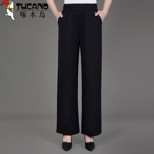 Narrow wide-leg pants for summer thin tentacle casual pants middle-aged and elderly mothers' women's pants high-waist stretch straight-leg pants