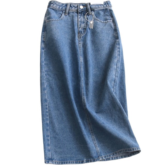 I743 solid color high waist slim pocket Korean hip-pack skirt summer new versatile denim skirt women's skirt skirt long skirt
