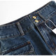 Retro blue high waist two-bar buckle flap pocket front slit hip skirt versatile midi skirt denim skirt K331