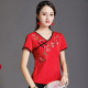 Ethnic style short-sleeved top for women in summer new Chinese style slim large-size embroidered half-sleeved women's T-shirt v-neck shirt