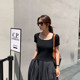 2025 spring and summer new high-waisted flower bud skirt large size women's mid-length A-line lantern skirt high-end large pocket skirt